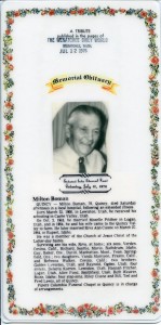 Milton Boman memorial obituary front